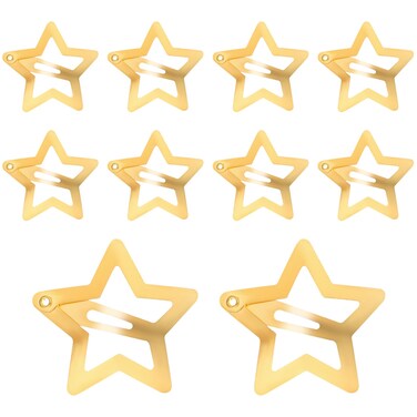 WLLHYF 10 Pieces Metal Star Snap Hair Clips Silver Cute Small Hair Barrettes Non-slip Hollow Out Stars Hairclips for Kids Girls Women Hairpin Lovely Star Headpieces Hair Accessories (Gold)