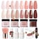 AZUREBEAUTY Dip Powder Nail Kit Starter, All Season Skin Tone Nude Brown 4 Colors Acrylic Dip Powder Liquid Set with Base/Top Coat Activator for French Nail Art Manicure DIY Salon Gifts