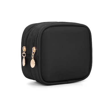 Small Makeup Pouch, Double Zipper Cosmetic Bag, Travel Makeup Bag, Cute Makeup Bag for Purse, Mini Toiletry Bag (Black)