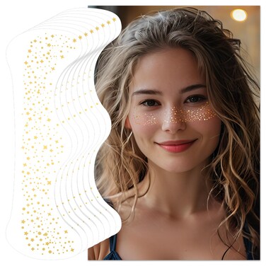 Glitter Freckles Face Tattoo, Gold Freckles Temporary Face Fake Freckles, Face Glitter Makeup Speckles Patches, Cute Glitter Makeup Accessories for Women - 6 Count