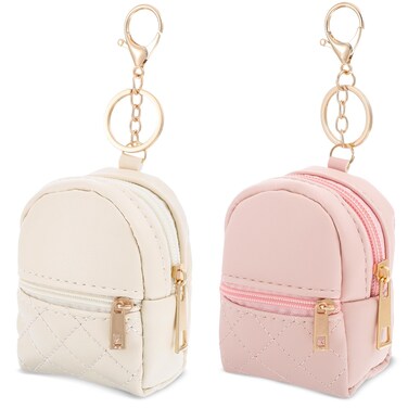 2Pcs Mini Backpack Cute Cosmetic Bag for Women Creative Pendant Keychain Key-chains Keyrings PU Leather Makeup Bag Key Pocket Lipstick Bag Card Holder Data Cable Organizer Zipper Pouch for Women Girl