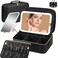 Large Travel Makeup Bag with LED Mirror, 3-Color Stepless Dimming Stand Mirror Detachable, with Adjustable Divider, Makeup Brush Holder Storage (Black)