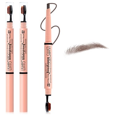USHAS 2 Pcs Eyebrow Pencil - Eyebrow Pencil with Brush 2-in-1 Dual-Ended EyeBrow Pencils for Women, Eyebrow Makeup Shaper and Filler, Last All-Day and Waterproof (02, Pack of 2)