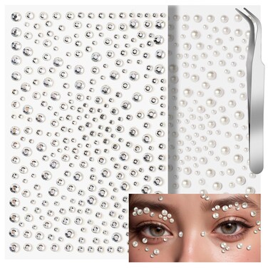 Teenitor Self Adhesive Face &amp; Body Rhinestone Makeup Gems - Festival &amp; Concert Face Jewels, Hair Gems, Stick On Pearls