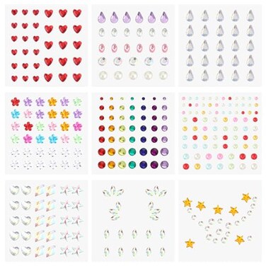 9 Sheets Self Adhesive Face Gems Stickers, Face Glitter Colorful Jewels Rhinestones For Makeup Hair Gems Hearts Star Stickers For Face Eye Makeup Nail Body Crafts