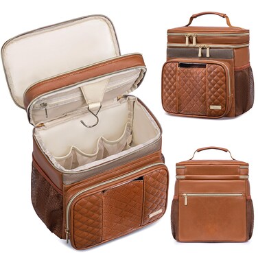 Large Leather Toiletry Bag for Women Men,Bathroom Bag,Water Resistant Portable Shower Caddy for College Dorm,Hanging Toiletry Bags for Traveling,Gym Camping Cruise Ship Travel Essentials Shower Bag