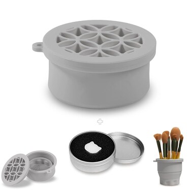 Makeup Brush Silicone Cleaning cup - Portable Foldable Silicone Makeup Brush Holder,Bottom-Embedded Makeup Brush Cleaning Mat &amp; Makeup brush cleaner and dryer 2-in-1 Design