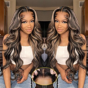 Highlight Glueless Wigs Human Hair Pre Plucked Pre Cut 5x5 HD Lace Closure Wigs Honey Blonde Body Wave Lace Front Wigs Human Hair Wear and Go for Women 180% Density 24Inch