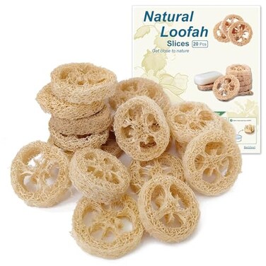 Natural Loofah Slices Cuts for Soap Making-20 Pack Organic Luffa Loofa Sponges for Soap Holder Handmade DIY Loofa Pet Toy Loofahs