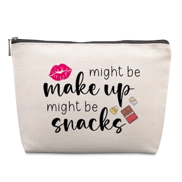 Funny Birthday Gifts for Women, Funny Gifts for Friends Travel Cosmetic Bag, Fun Gifts Christmas Farewell Friendship Gifts for Women Friends Sister Coworkers Might Be Make Up Might Be Snacks Bag