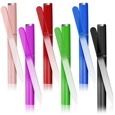 NICEMOVIC 6 Pack Glass Nail File with Case, Unique Christmas Gifts Stocking Stuffers for Women Adults, Crystal Fingernail Files Set, Double Sided Finger Nail Files, 6 Colors Classic Gradient Buffers