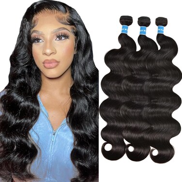 Body Wave 3 Bundles Human Hair 24 26 28 Inch 10A Grade Brazilian Virgin Human Hair Bundles Extensions for Women Curly Wave Bundles Double Weft Natural Black Color