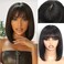 Short Bob Wig with Bangs Human Hair Glueless 180% Density Middle Part Upgraded 2x1 Realistic Scalp Lace Wigs Natural Black Bob Wig Human Hair With Bangs for Women 12 Inch