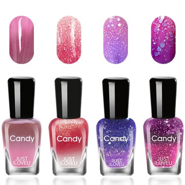 Color Changing Gel Nail Polish Set for DIY Manicure Nail Art, Blue Gel Polish High Gloss Shine Purple Gel Polish, Quick Dry Gel Polish Without UV Lamp, Gift for Chrismas Day (4 Colors Set 7ml)