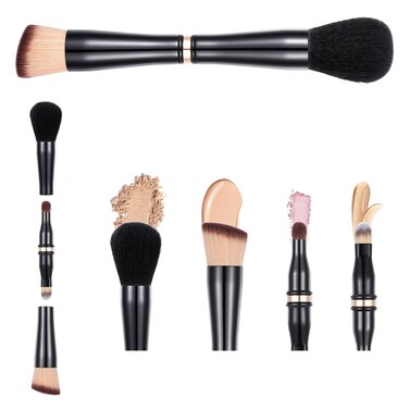 4 in 1 Makeup Brush Set All-in-One Foundation Blush Brush Double Ended Eyeshadow Brush Portable Concealer Brush Travel Makeup Brushes with Case for Liquid Cream