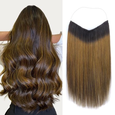 Marat Wire Hair Extensions 20 inch 110g Dark Brown Mixed Chestnut Brown Remy Human Hair Extensions with Fish Line Invisible Wire Hair Extensions Real Human Hair Hair Extensions