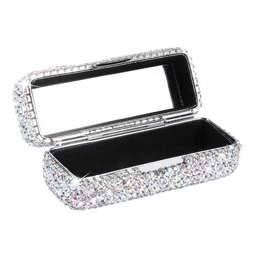 HAKUNA Lipstick Case with Mirror,Rhinestone Crystal Lipstick Organizer Diamonds Lip Gloss Organizer Portable Travel Lipstick Organizer Makeup Cosmetic Storage Holder