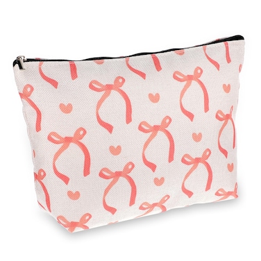 Pink Bow Makeup Bag for Women Cute Trendy Travel Toiletry Bag Zipper Canvas Coquette Cosmetic Storage Pouch Aesthetic Bow Small Purse Organizer Bag for Women Gifts Christmas