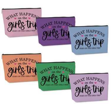 6 PCS Girls Trip Gifts Favors Girls Trip Bag Girls Trip Makeup Bag Girls Weekend Gifts for Women Girls Weekend Gifts Ideas for Mom Cosmetic Bag Weekender Bag for Women Christmas Holiday Vacation