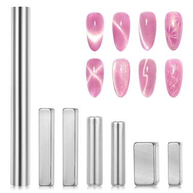 7 Pcs Cat Eye Nail Magnet Double-Head Nail Magnet Stick Square Cat Eye Magnet Plate Multi-Function Nail Manicure Tool Set Strong Suction Magnet Nail for DIY Home Salon Studio Gel Polish