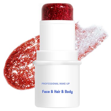 Body Glitter Stick, Face Glitter Stick for Body/Lip/Hair/Eyes, Sparkling Sequins Glitter Stick Holographic Mermaid Sequins Paint Makeup (red)