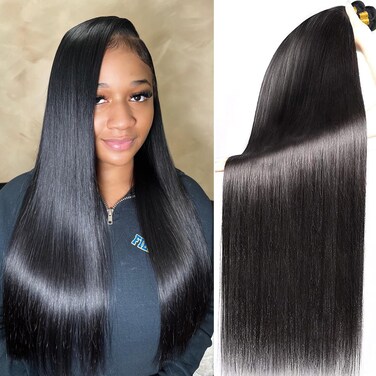 3 Bundles Human Hair 26 28 30 Inch Long Brazilian Straight Human Hair Bundles 100% Unprocessed Virgin Raw Hair Bundles Weave Natural Black Bundles Human Hair Extensions for Women