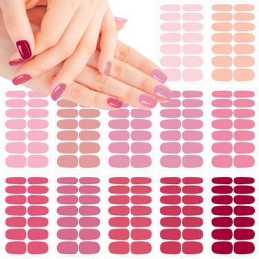 12 Sheets 168 Pieces Dark Pink Solid Color Nail Polish Strips, Self-Adhesive Nail Polish Stickers, Pink Nail Wraps, Nail Art Accessories