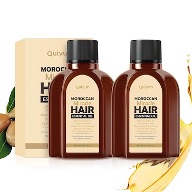 Argan Oil of Moroccan Hair Treatment Oils, 100% Natural Argan Oil Formula, Deep Moisturizing, Frizz Control, and Split End Repair for Dry &amp; Damaged Hair, Paraben &amp; Sulfate-Free, 3.52fl.oz*2
