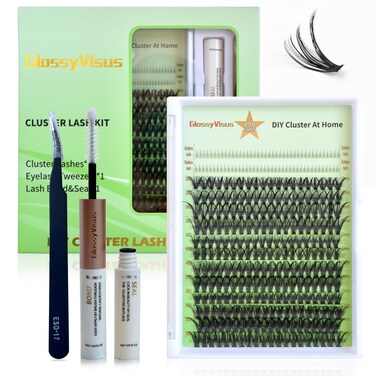 Cluster Lashes Kit, ioni Individual lash 280 pcs D Curl 0.07 Thickness 30D 40D 50D with Bottom Lashes, Lash Bond&amp;Seal, Tweezer,DIY Lash At Home (0.07 D Curl 10-16mm Mix, 30D/40D/50D KIT)