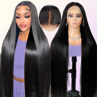 28 Inch 250 Density HD Lace Front Wigs Human Hair Glueless Pre Plucked Bleached Knots Lace Front Wig 15A Grade Real Full Lace Frontal Wigs 13x4 Straight Lace Front Wigs Human Hair for Black Women