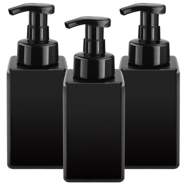 3 Pack 15oz/450ml Foaming Soap Dispenser Plastic Foam Pump Bottle Refillable Liquid Soap Container for Shampoo Body Hand Wash Bathroom Kitchen Sink - Black