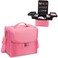 Makeup Travel Train Case, Large Pink Makeup Nail Polish Organizer Bag, 4 Tier Professional Makeup Bag Storage Box Cosmetic Train Case with Straps Pockets for Nail Tools Jewelry MakeUp Brushes