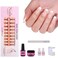 Short Coffin French Gel Nail Tips with Gel Glue, Portable Lamp,Top Coat,150Pcs All In One Pink Soft Pre-colored Press on Nails for Women