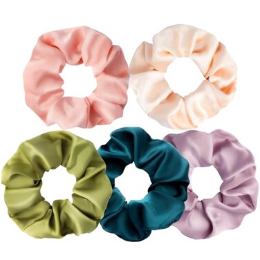 5Pcs Mulberry Silk Hair Ties,Silk Hair Scrunchies for Frizz &amp; Breakage Prevention,No Damage,Elastic Ponytail Holders, Funny Gifts for Girlfriend Her Mon Grandma Daughter