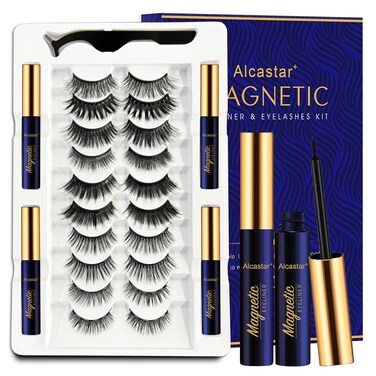 Magnetic Eyelashes with Eyeliner Kit, Magnetic Lashes Kit with Applicator, Most Natural Looking,Strongest Waterproof, Reusable Magnet False Lashes Easy to Use.(10 Pairs &amp; 4 Liner)