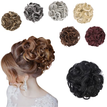 Elaine Big Messy Bun Extension Curly Hair Buns Hair Pieces for Women Synthetic Wavy Large Scrunchies Thick Updo Ponytail (Natural Black -#113A)