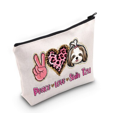 WZMPA Funny Shih Tzu Cosmetic Bag Shih Tzu Lover Gift Peace Love Shih Tzu Makeup Zipper Pouch Bag Dog Lover Gift (Peace Love Shih Tzu)