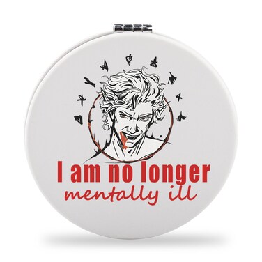 SEIRAA BG3 Astarion Pocket Mirror, 2.75 Inch Round Leather Frame, 2x Magnification, Tabletop Mount for Mental Health Awareness