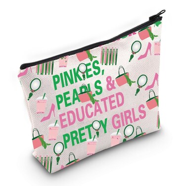 Gzrlyf Pink and Green Sorority Makeup Bag Greek Sorority Gift 19:08 Paraphernalia Gift Cosmetic Bag Case (PINKIES)