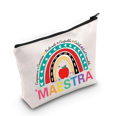 Gzrlyf Maestra Makeup Bag Bilingual Spanish Teacher Gift Bilingual Teacher Gift Language Teacher Gift Cosmetic Bag (apple MAESTRA makeup bag)