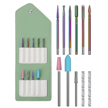 Nail Drill Bits Set with Storage Bag, 3/32" Tungsten Carbide Nail Drill Bit for Acrylic Gel Nail Polish, Safety Cuticle Bits Efile Remover for Manicure Pedicure