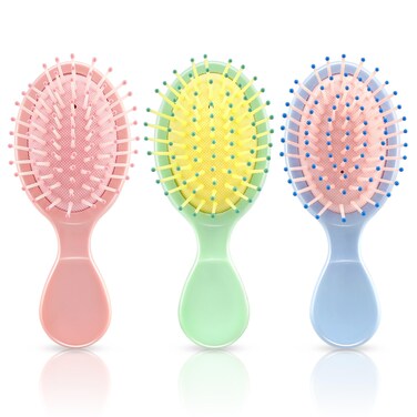 HOFASON 3 Pcs Bulk Mini Wet Hair Brush for Women Girls Toddler, Detangling Travel Hair Brush Bridesmaid Gift, Stocking Stuffers Gifts for Women Girls, Teen Girl Gifts Trendy Stuff Party Favors