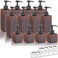 12 Pack Shampoo and Conditioner Dispenser Bottles, 8 Pack 22 Oz and 4 Pack 8 Oz Refillable Square Plastic Pump Bottles, Shower Soap Dispenser for Shampoo Conditioner Body Wash (Amber)