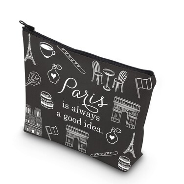 Paris Travel Gift Paris City Skyline Paris Is Always A Good Idea Zipper Pouch Makeup Bag (BLK-Paris)