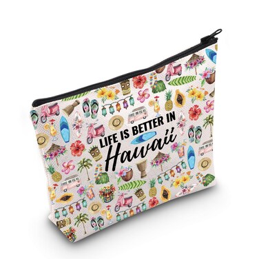 WCGXKO Hawaii Summer Trip Gift Hawaii Vacation Gift Life Is Better In Hawaii Makeup Bag Beach Themed Bachelorette Gift (Better In Hawaii)