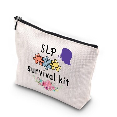 WCGXKO SLP Survival Kit Speech Therapist Gift Zipper Pouch Makeup Bag for Speech Language Pathologist (SLP Survival)