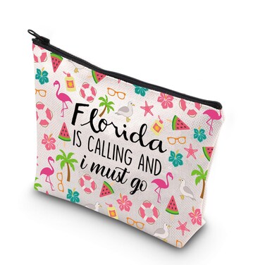 WCGXKO Florida Vacation Gift - Travel Gift Pouch, Zipper Makeup Bag - 'Florida Is Calling And I Must Go'