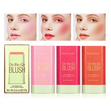 3 in 1 Blush Stick, 2 PCS Shy Pink, Long Lasting Waterproof Lightweight Moisturing Face Blush, Easy Blends Use on The Go, Natural Matte Soft Cream Blushers for Cheeks Lips Eyes, 02+03