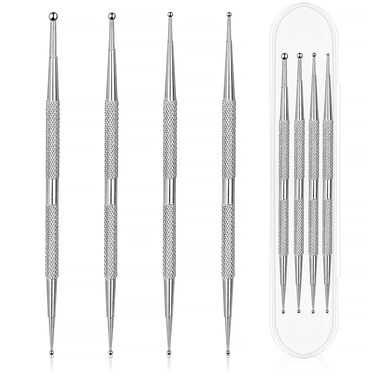 Jeffdad Nail Dotting Tool, 4 Pcs Professional Double-ended Nail Art Tools with Box, Dot Pen Metal Dot pen Nail Polish Paint Pen Dot Diamond Pattern Stainless Steel Dotting Tools Nail art(silver)