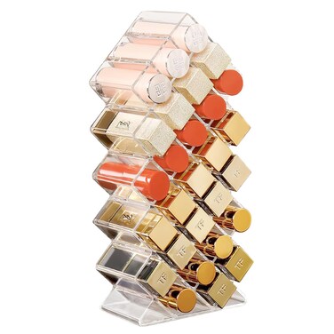 Lipstick Organizer, 28 Slots Acrylic Lipstick Holder, Stackable Lip Gloss Organizer, Fish Lipstick Tower Holder Storage for Cosmetic Bathroom Vanity Countertop Display (28 Slots)